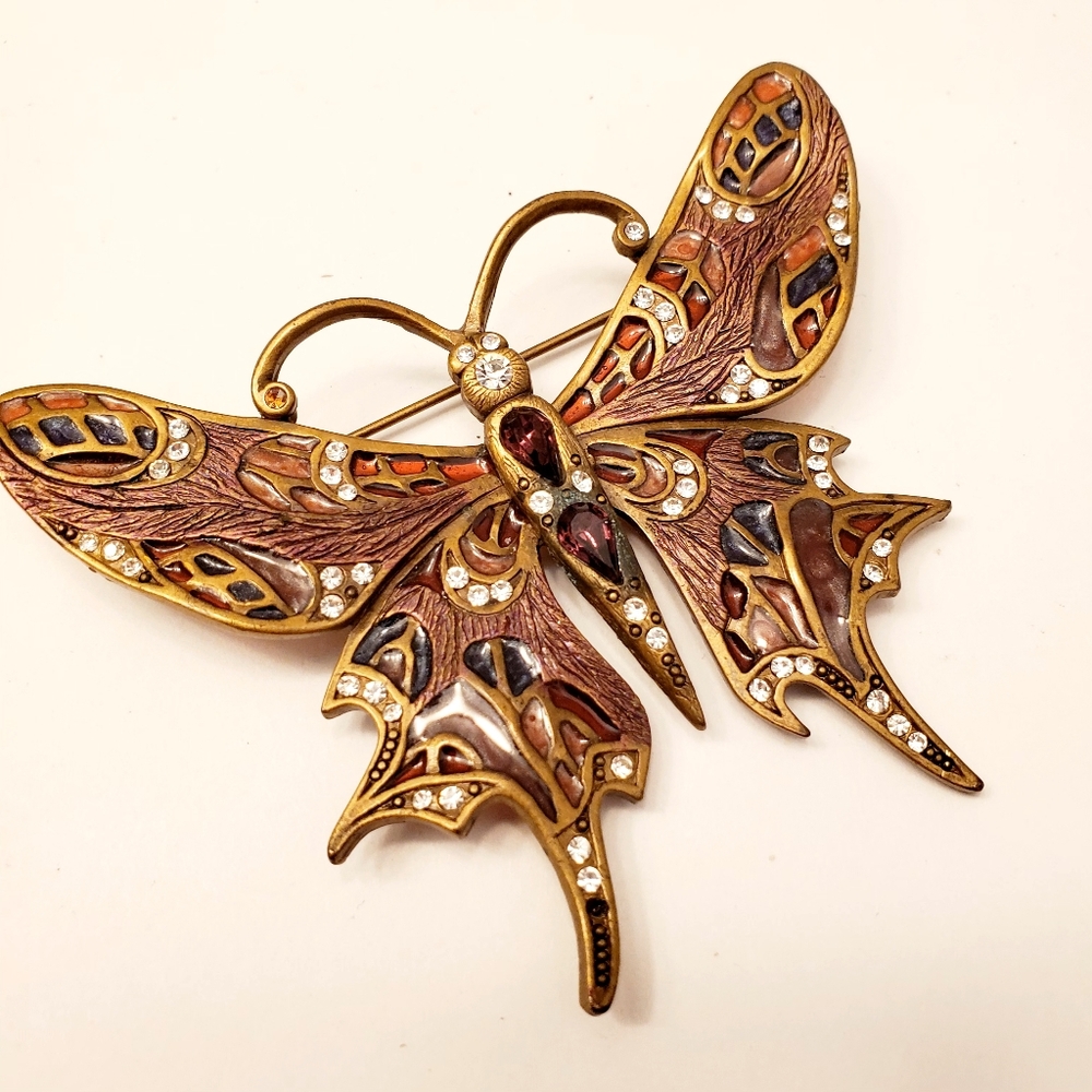 SWEET ROMANCE USA Butterfly Brooch with Gem Enamel Accents, 3.25 Inches